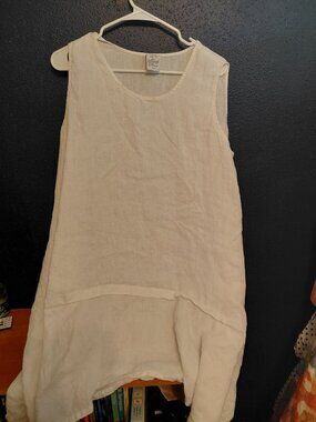 Matchpoint White Linen Tank Tunic Top Oversized Lagenlook XL USA